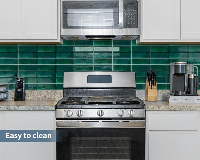 Tiwoos Dark Green Peel and Stick Tile Backsplash Self Adhesive Tiles for Kitchen Wall Bathroom (10-Sheet,12"x12") - Image 5